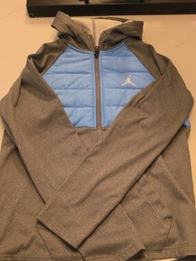 Jordan Boy's Gray Jacket with Light Blue Quilted Chest